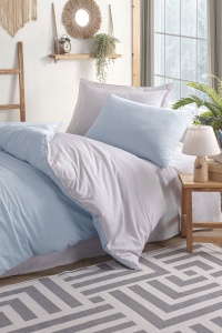 Lenjerie de pat 1 Persoana Model Solid Light Blue, Grey