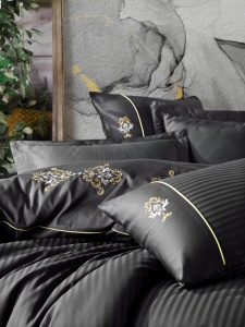 Lenjerie de pat dublu, Bumbac 100% Satinat Model King Anthracite - Img 2