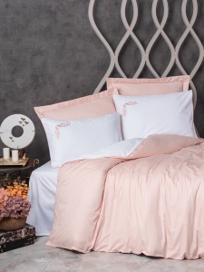 Lenjerie de pat dublu, Bumbac 100% Satinat Model Melinda Pink