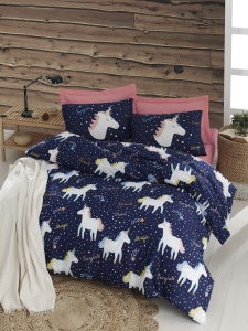 Lenjerie de pat dublu Model Magic Unicorn Dark Blue