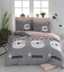 Lenjerie de pat dublu Model Tavşancık Light Brown, Grey, Pink