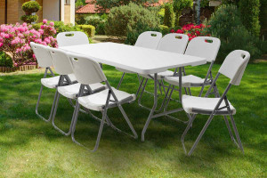 Masa de camping pliabila profesionala Rodeo cadru metalic, gri deschis 152x60x74cm - Img 2