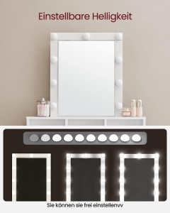 Masa de Toaleta cu oglinda Model Emery, Alb, 80x40x145 cm - Img 3