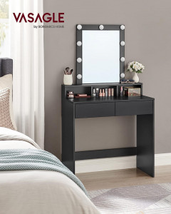 Masa de Toaleta cu oglinda Model Emery, Negru, 80x40x145 cm - Img 1