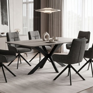 Masă dining Bethan, Sonoma/Gri/Negru, 180 x 90 x 75 cm