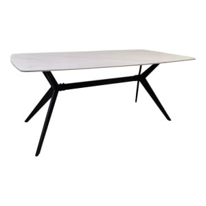 Masă dining Ezali, Alb cu aspect de marmură/Negru, 180 x 90 x 75 cm - Img 2