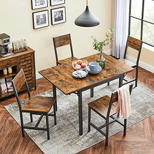 Masa Extensibila Model Terrance, 78-120x84.5x75 cm, Maro rustic/Negru - Img 2