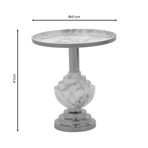 Masuta de Cafea Model Cogent, Gri marmorat/Auriu, D41x44 cm - Img 5