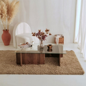 Masuta de Cafea Model Farrell, 105x65x30 cm, Nuc, Blat Sticla securizata - Img 5