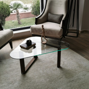 Masuta de Cafea Model Fields, 96x81x41 cm, Nuc, Lemn masiv, Blat Sticla securizata - Img 6