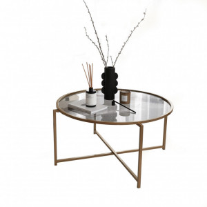 Masuta de Cafea Model Iker, 83x83x40 cm, Auriu/Gri, Blat Sticla securizata - Img 7