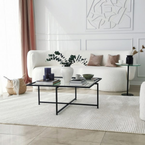 Masuta de Cafea Model Jenesis, 85x85x35 cm, Negru, Blat Sticla securizata - Img 1