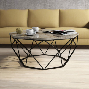 Masuta de Cafea Model Kent, 90x90x38 cm, Alb marmorat/Negru - Img 2