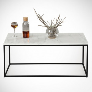 Masuta de Cafea Model Montgomery, 95x55x43 cm, Marmorat/Negru - Img 2