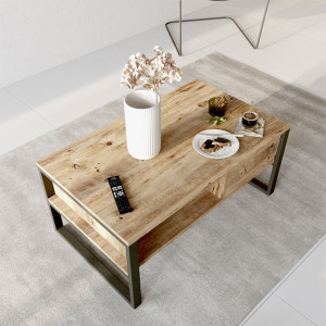 Masuta de Cafea Model Ortega, 100x60x44.5 cm, Negru/Stejar - Img 3