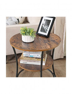 Măsuță laterală rotundă cu 2 niveluri, stil industrial, Maro Rustic/Negru, Ø55 × 55 cm - Img 6