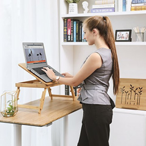 Masuta Suport Laptop Model Kaisley, 55x35x(21-29) cm, Natural, Lemn - Img 3