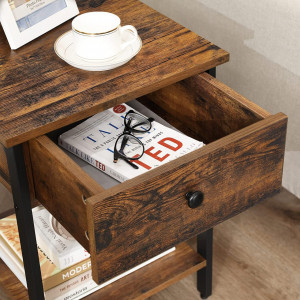 Noptiera Model Richards, Negru/Maro rustic, 40x40x50cm - Img 2