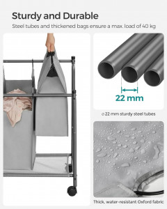 Organizator cu roti pentru baie, Songmics, 4 x 35L, 87.5 x 38.5 x 67 cm, LSF005, Negru - Img 3