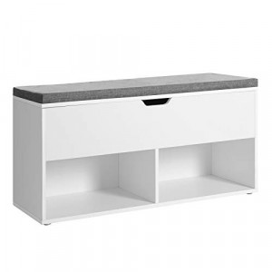 Pantofar bancuta hol cufar cu depozitare, Vasagle, Alb-Gri, 100x30x48 cm - Img 2