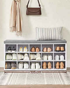 Pantofar bancuta hol cufar cu depozitare, Vasagle, Alb-Gri, 105x30x48 cm - Img 4