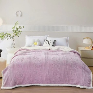 Pătură Cocolino cu blăniță Sherpa, model Tricot Embosat, Lila, 200 × 230 cm