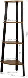 Raft de Colț Model Niklaus, Maro rustic/Negru, 33.9x33.9x124.5 cm - Img 4