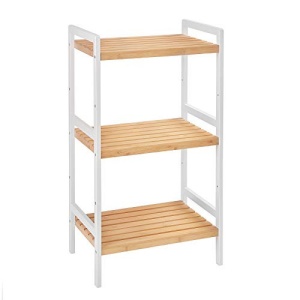 Raft multifuncțional din bambus cu 3 polițe reglabile, Alb/Natur, 45 × 31,5 × 80 cm