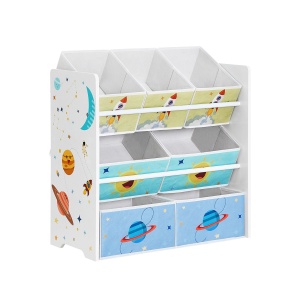 Raft pentru jucării cu 7 cutii textile detașabile, Alb, 62,5 × 29,5 × 60 cm