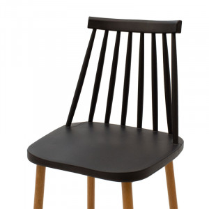 Scaun de bar Aurora plastic negru - culoare lemn natural 42x49x109cm - Img 5