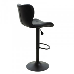 Scaun de bar Coozy reglabil pe inaltime stil capitonat metal negru mat cu piele ecologica pe negru - Img 2