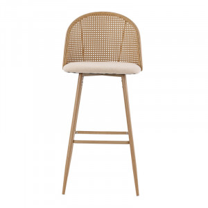 Scaun de bar Kace plastic ratan metal culoare lemn natural 43x55x102cm - Img 4