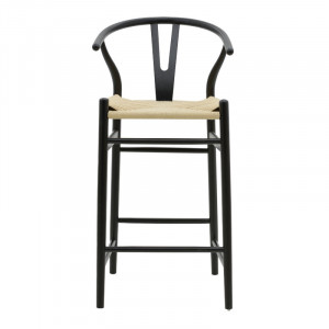 Scaun de bar Model Wishbone, Natur/Negru, 53x54x107 cm - Img 4