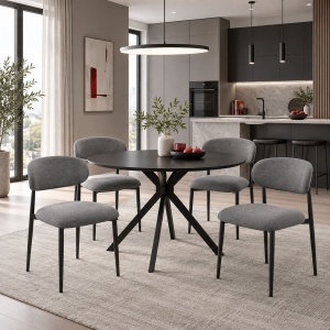 Scaun dining Kaourt, tapițat cu material textil, Gri antracit/Negru, 49 × 55 × 80 cm