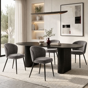 Scaun dining Mercy, tapițat cu material textil, Gri antracit/Negru, 57 × 60,5 × 79 cm