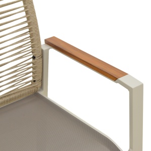 Scaun Grădină Aegean, Stivuibil, Aluminiu/Textilene/Sfoară, Crem/Bej/Natural, 56.5x58x91 cm - Img 7