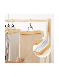 Set 12 umerașe din lemn pentru pantaloni și fuste, cu clemă antialunecare și cârlig rotativ 360°, Natur, 25 × 2,2 × 17 cm - Img 7
