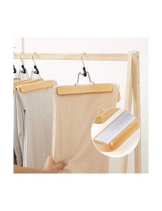Set 12 umerașe din lemn pentru pantaloni și fuste, cu clemă antialunecare și cârlig rotativ 360°, Natur, 25 × 2,2 × 17 cm - Img 7