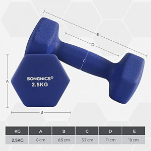 Set 2 gantere 2 x 2.5 kg, Songmics, Albastru, 18x8.5x8 cm - Img 5