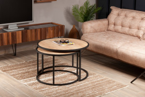Set 2 Masute de Cafea Model Barron, 66x66x43/80x80x50 cm, Stejar/Negru - Img 1