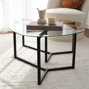 Set 2 Masute de Cafea Model Duncan, 82x58x40/82x58x36 cm, Negru mat, Blat Sticla securizata - Img 3