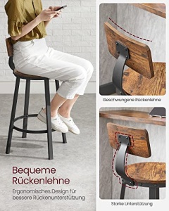 Set 2 scaune de bar Model Catalina, Maro rustic/Negru, 50.6x50.6x88.5 cm - Img 3
