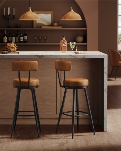 Set 2 scaune de bar rotative VASAGLE EKHO, Maro Caramel, piele ecologică, înălțime șezut 76 cm - Img 2