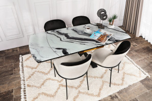 Set 2 scaune Model Dore, Crem/Negru, 54x55x86 cm - Img 6
