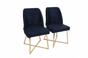 Set 2 scaune Model Madrid, Bleumarin/Auriu, 50x49x90 cm - Img 1