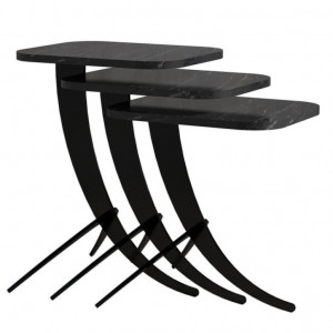 Set 3 Masute de Cafea Model Jaxxon, 35x60x45/35x54.5x45/35x48.5x45 cm, Negru Marmorat - Img 4