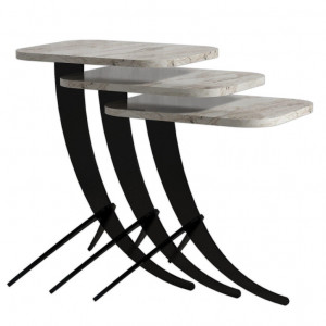 Set 3 Masute de Cafea Model Jaxxon, 35x60x45/35x54.5x45/35x48.5x45 cm, Alb Marmorat/Negru - Img 4