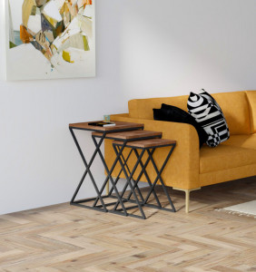 Set 3 Masute de Cafea Model Mack, 40x40x60.8/36x36x56.3/32x32x51.8 cm, Nuc - Img 1