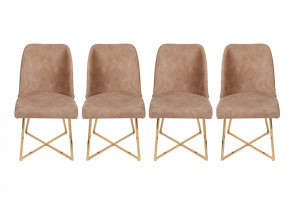 Set 4 scaune Model Madrid, Bej/Auriu, 50x49x90 cm - Img 6