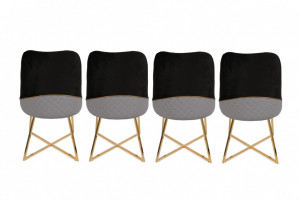 Set 4 scaune Model Madrid, Negru/Gri/Auriu, 50x49x90 cm - Img 3